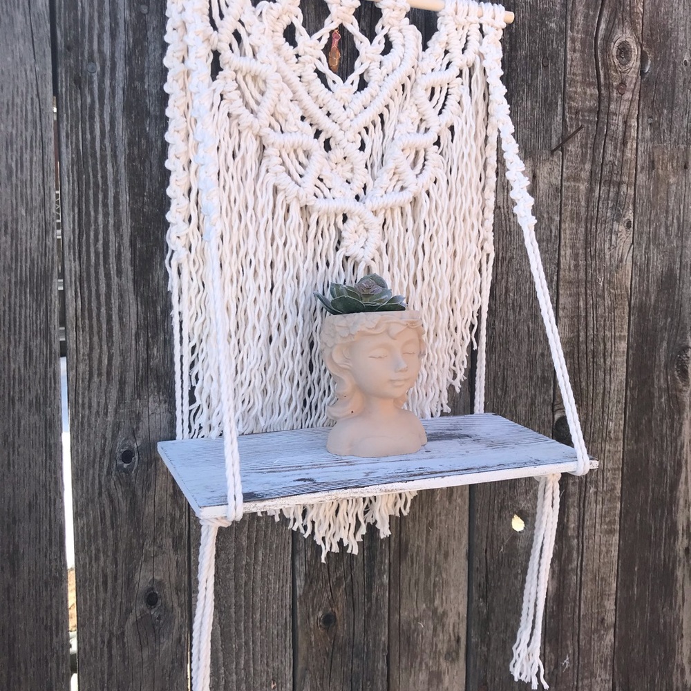 Beautiful Macrame Shelf with Crystal Center